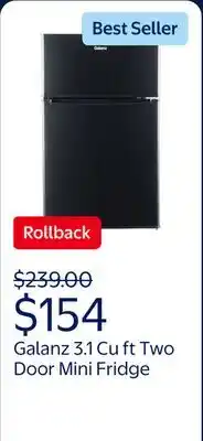 Walmart Galanz 3.1 Cu ft Two Door Mini Fridge, Black, New offer