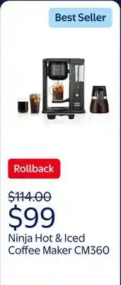 Walmart Ninja Hot & Iced, Single Serve & Drip Coffee Maker with Rapid Cold Brew 10 Cup Glass Carafe, CM360 offer