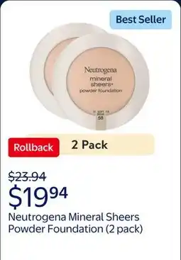 Walmart (2 pack) Neutrogena Mineral Sheers Powder Foundation, Soft Beige offer
