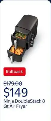 Walmart Ninja DoubleStack 8 Qt, 4-in-1, 2-Basket Air Fryer, Space Saving Design offer