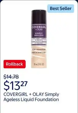Walmart COVERGIRL + OLAY Simply Ageless 3-in-1 Liquid Foundation, 200 Fair Ivory offer