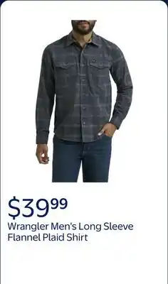 Walmart Wrangler Men's Long Sleeve Regular Fit Flannel Plaid Shirt offer