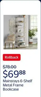 Walmart Mainstays 6-Shelf Gold Metal Frame Bookcase, White offer
