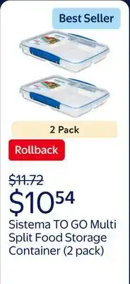 Walmart (2 pack) Sistema TO GO Multi Split Food Storage Container offer