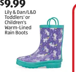 Aldi Lily & Dan/L & D Toddlers' or Children's Warm-Lined Rain Boots offer