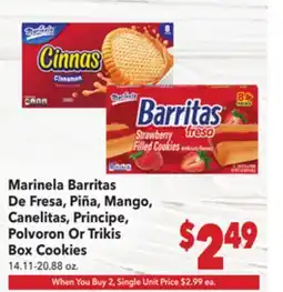 Vallarta Supermarkets Marinela Barritas De Fresa, Piña, Mango, Canelitas, Principe, Polvoron Or Trikis Box Cookies offer