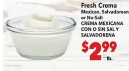 Vallarta Supermarkets Fresh Crema Mexican, Salvadorean or No-Salt / CREMA MEXICANA CON O SIN SAL Y SALVADORENA offer