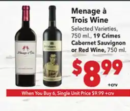 Vallarta Supermarkets Menage à Trois Wine offer