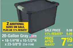 Menards 20-Gallon Gray offer