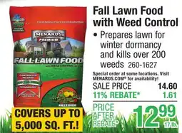 Menards Fall Lawn Food with Weed Control offer