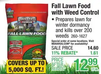 Menards Fall Lawn Food with Weed Control offer