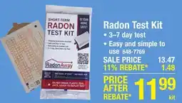 Menards RadonAway Test Kit • 3–7 day test • Easy and simple to offer