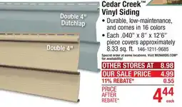 Menards Cedar Creek Vinyl Siding offer