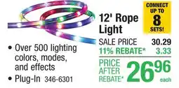 Menards 12' Rope Light offer
