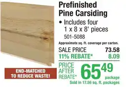 Menards Prefinished Pine Carsiding offer