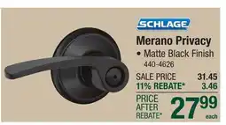 Menards Schlage Merano Privacy • Matte Black Finish offer