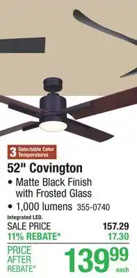 Menards 52 Covington • Matte Black Finish with Frosted Glass • 1,000 lumens offer