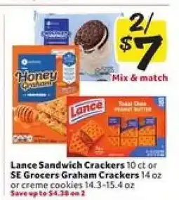 Winn Dixie Lance Sandwich Crackers or SE Grocers Graham Crackers or creme cookies offer