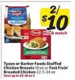 Winn Dixie Tyson or Barber Foods Stuffed Chicken Breasts or Fast Fixin' Breaded Chicken offer
