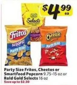 Winn Dixie Party Size Fritos, Cheetos or SmartFood Popcorn or Rold Gold Selects offer