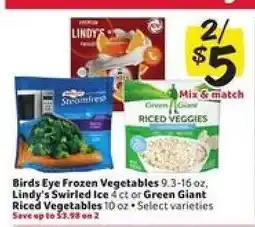 Winn Dixie Birds Eye Frozen Vegetables, Lindy's Swirled Ice, Green Giant Riced Vegetables offer