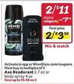Winn Dixie AXE Deodorant offer
