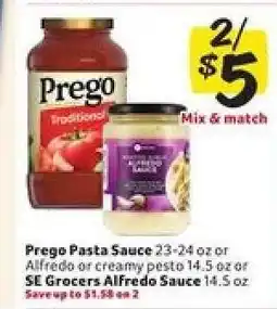 Winn Dixie Prego Pasta Sauce or SE Grocers Alfredo Sauce offer