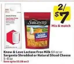 Winn Dixie Know & Love Lactose Free Milk or Sargento Shredded or Natural Sliced Cheese offer