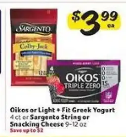 Winn Dixie Oikos or Light + Fit Greek Yogurt or Sargento String or Snacking Cheese offer