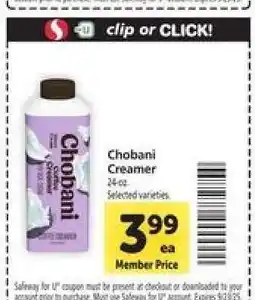 Safeway Chobani Creamer offer