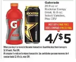 Food 4 Less Gatorade or Rockstar Energy Drink offer