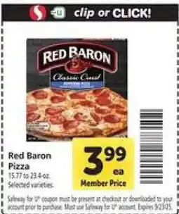 Safeway Red Baron Pizza offer