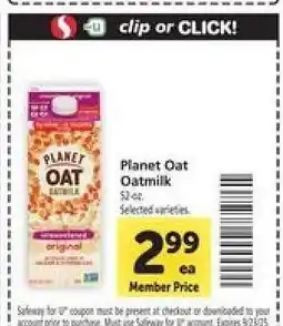 Safeway Planet Oat Oatmilk offer