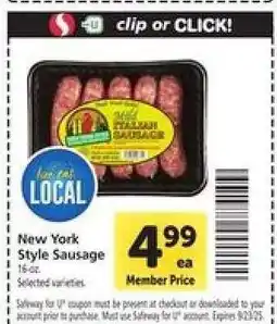 Safeway New York Style Sausage offer
