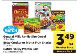 Safeway General Mills Family Size Cereal, Betty Crocker or Mott’s Fruit Snacks, Nature Valley Protein Bars offer