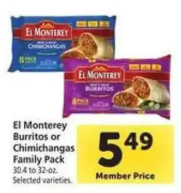 Safeway El Monterey Burritos or Chimichangas Family Pack offer