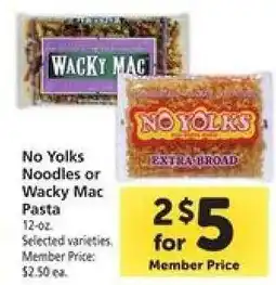 Safeway No Yolks Noodles or Wacky Mac Pasta offer