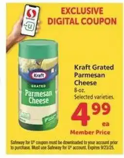 Safeway Kraft Grated Parmesan Cheese offer