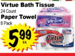 Superior Grocers Virtue Bath Tissue 24 Count, Paper Towel 8 Pack offer