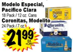 Superior Grocers Modelo Especial, Pacifico Clara, 18 Pack / 12 oz. Cans Coronitas, Modelito, 24 Pack / 7 oz offer