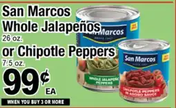 Superior Grocers San Marcos Whole Jalapeños 26 oz. 26 oz. or Chipotle Peppers 7.5 oz offer