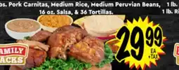 Superior Grocers 3 lbs. Pork Carnitas, Medium Rice, Medium Peruvian Beans, 16 oz. Salsa, & 36 Tortillas offer
