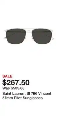Nordstrom Saint Laurent Sl 796 Vincent 57mm Pilot Sunglasses offer