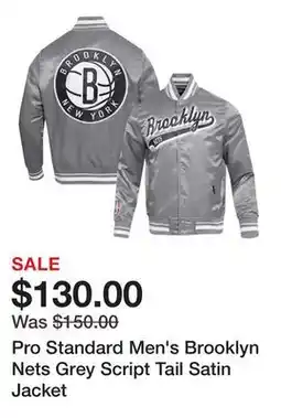Dick's Sporting Goods Pro Standard Men's Brooklyn Nets Grey Script Tail Satin Jacket offer