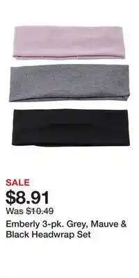 Kohl's Emberly 3-pk. Grey, Mauve & Black Headwrap Set offer