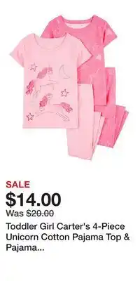 Kohl's Toddler Girl Carter's 4-Piece Unicorn Cotton Pajama Top & Pajama Pants Set offer