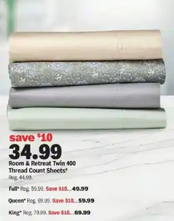 Meijer Room & Retreat Twin 400 Thread Count Sheets offer