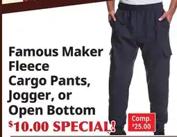 Ocean State Job Lot Famous Maker Fleece Cargo Pants, Jogger, or Open Bottom offer