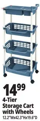 Ocean State Job Lot 4-Tier Storage Cart with Wheels offer