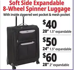 Ocean State Job Lot Soft Side Expandable 8-Wheel Spinner Luggage offer